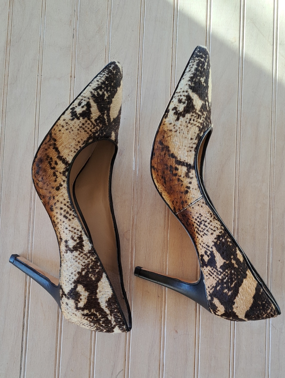 Antonio Melani Snake Print Genuine Calf Hair Pointed Toe Stiletto Pumps